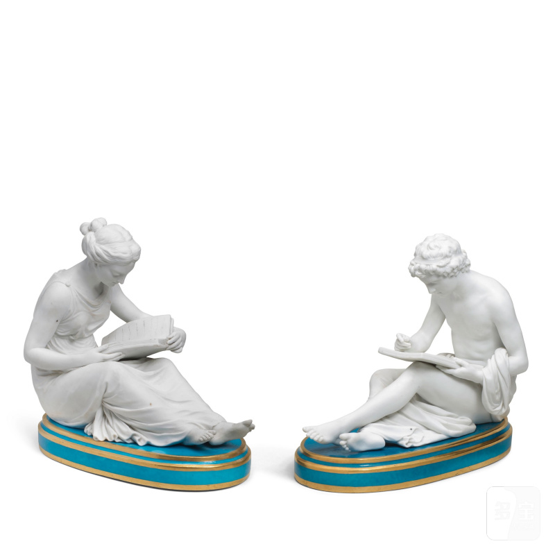 A pair of Sèvres biscuit figures "Le philosophe" and "L'étude", circa 1780-90